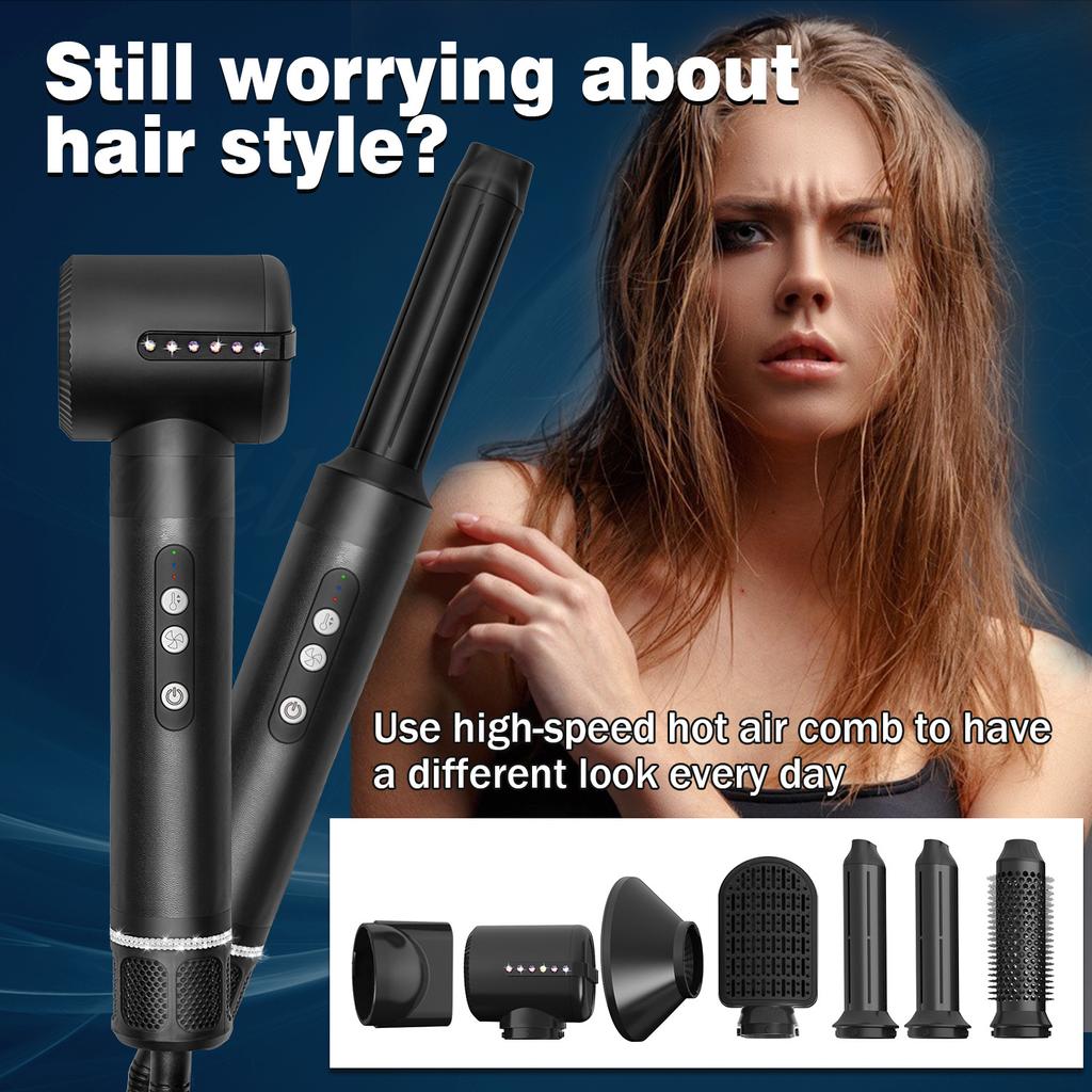 7 In 1 Detachable Hair Styling Tools,Ionic Hair Dryer with Diffuser, Air Hair Curlers, Hot Air Brush Curling Brush, Hair Straightener Brush
