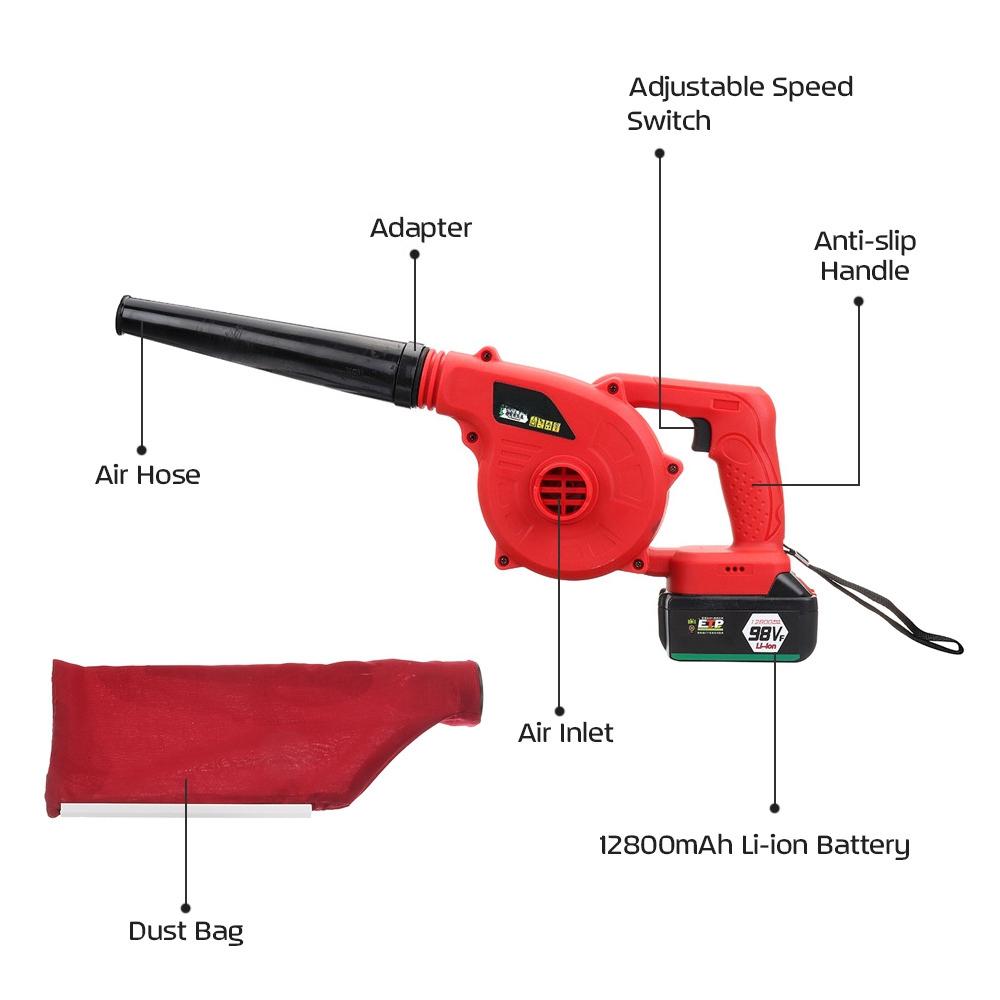 Handheld Cordless Leaf Air Blower Electric Hair Dryer Dust Sweeper Vacuums 12800mAh Li-ion Battery 220V