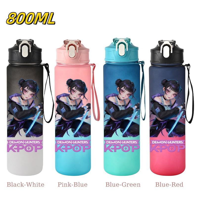 800ML KPop Demon Hunters Gradient Cartoon Pattern Big Capacity Straw Water Cup Outdoor Portable Sports Drink Bottles Travel Mug