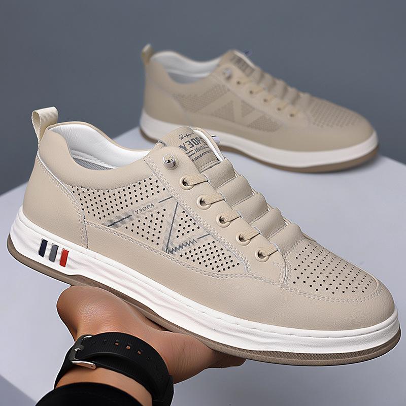 Summer New Men's Sandals Hollow Breathable Leather Hole Shoes White Shoes Casual Men's Single Shoes