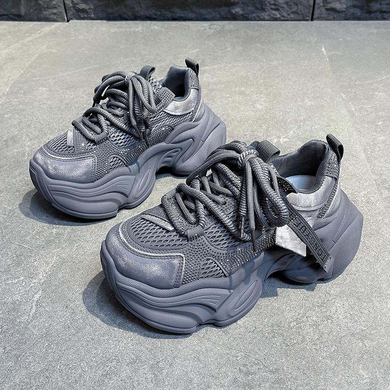 Женские туфли-папы на платформе с толстой подошвой, увеличивающие рост, женская обувь 2025 новая летняя сетчатая дышащая повседневная спортивная обувь ins тренд