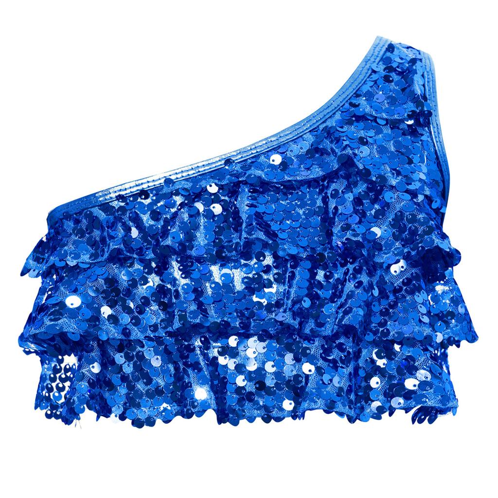 Детские топы с металлическими блестками для девочек, жилет на одно плечо, костюм для джазовых латинских бальных танцев