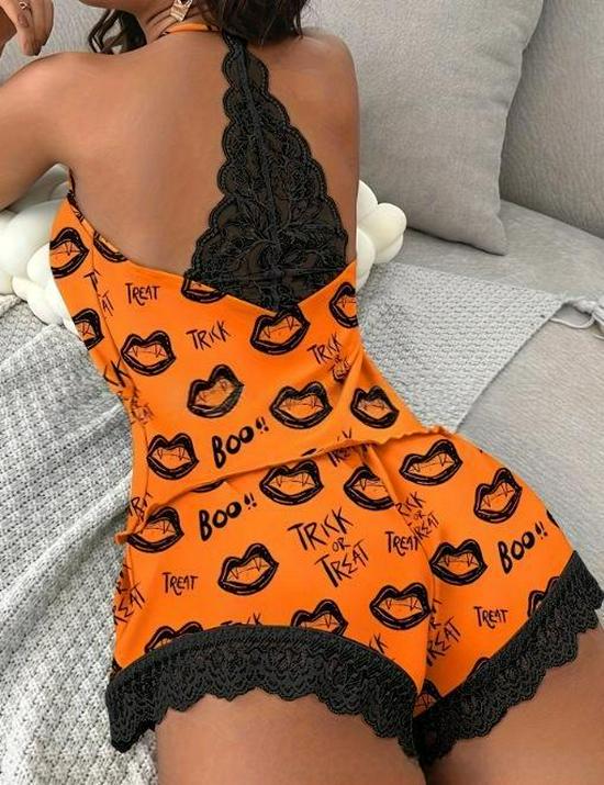 Повседневный пижамный комплект с halter-топом, кружевной отделкой и шортами