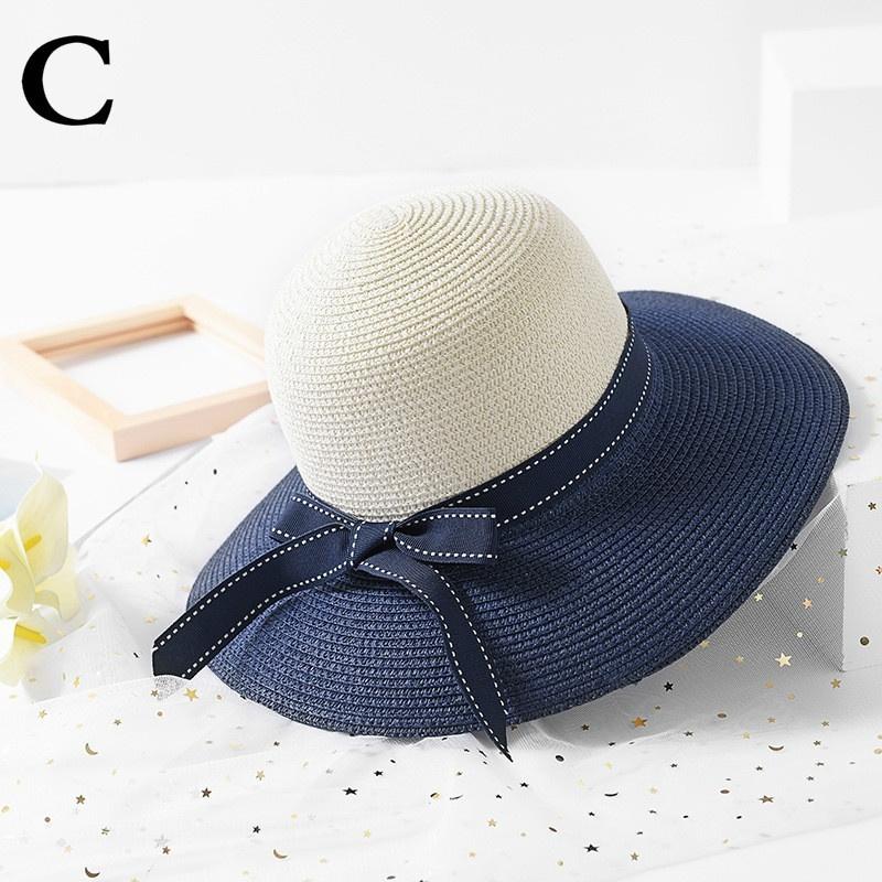 Fashion-двухцветная лоскутная полосатая летняя шляпа от солнца с бантом, женская соломенная пляжная шляпа, большая шляпа с полями