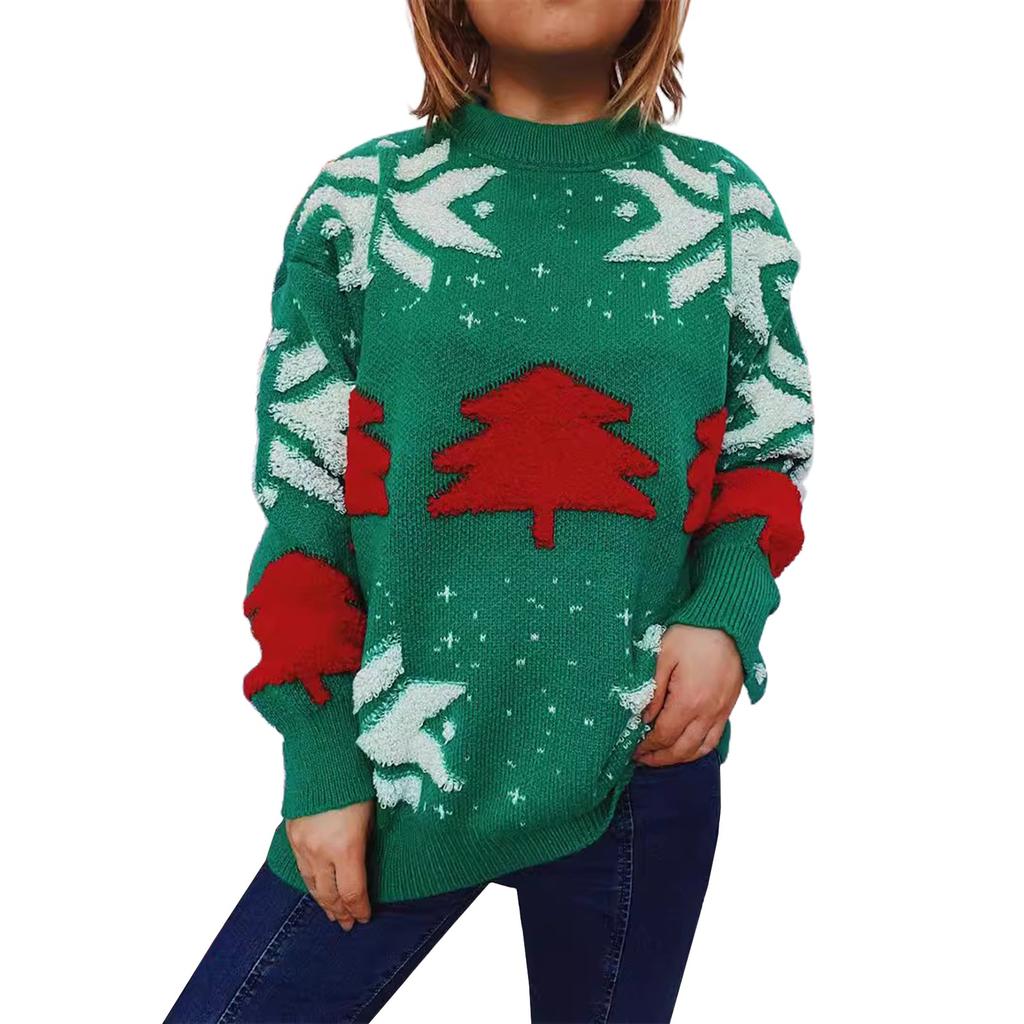 Women's Fashion Fall And Winter Christmas Loose Round Neck Pullover Knitted Sweater