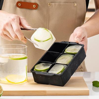 Форма для кубиков льда на 6 ячеек Силиконовая форма для льда Большой аппарат для изготовления кубиков льда Квадратная силиконовая форма Лоток для льда с крышкой Домашний Бар Кухонные принадлежности