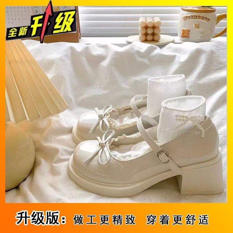 Летние новые милые туфли Мэри Джейн с бантом на среднем каблуке для женщин, с юбкой, японская Лолита, маленькие кожаные туфли