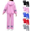 Kids' Plush Long Sleeve Long Pants Loose Pullover Bow Print Hoodie Set