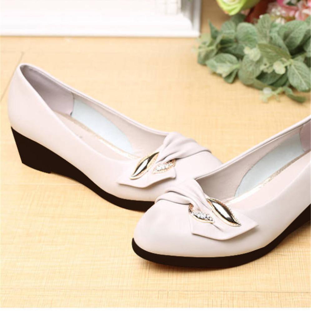 Women Fashion Sweet Black Comfort Spring Slip On Office Wedge Heel Shoes Lady Casual Hotel Work Beige Heel Shoes Ab622