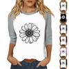 Women's Fashion Casual T-Shirt O-Neck Seven Sleeve  Printed Button Top