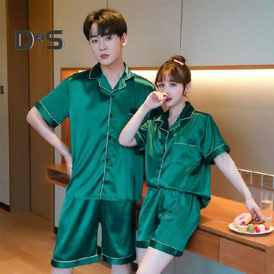 Комплект из 2 предметов из искусственного шелка, пижамный комплект с коротким рукавом, пуговицами, рубашкой с лацканами и шортами на резинке, летняя классная одежда для сна