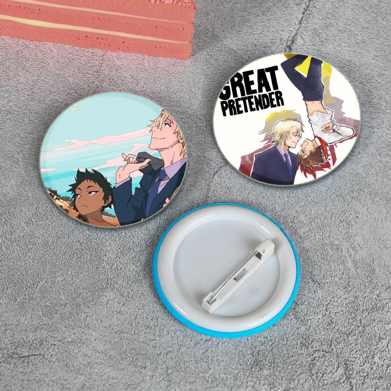 32/44/58mm Great Pretender Pin Round Cartoon Funny Snap-in Brooches for Backpack Cothes Accessories Anime Collection Badge Hat Decoration