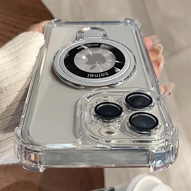 Ударопрочный Чехол-подставка из Мягкого ТПУ с Покрытием для IPhone 17 Air 16 15 14 13 11 12 Pro Max Plus Магнитная Защитная Крышка Magsafe