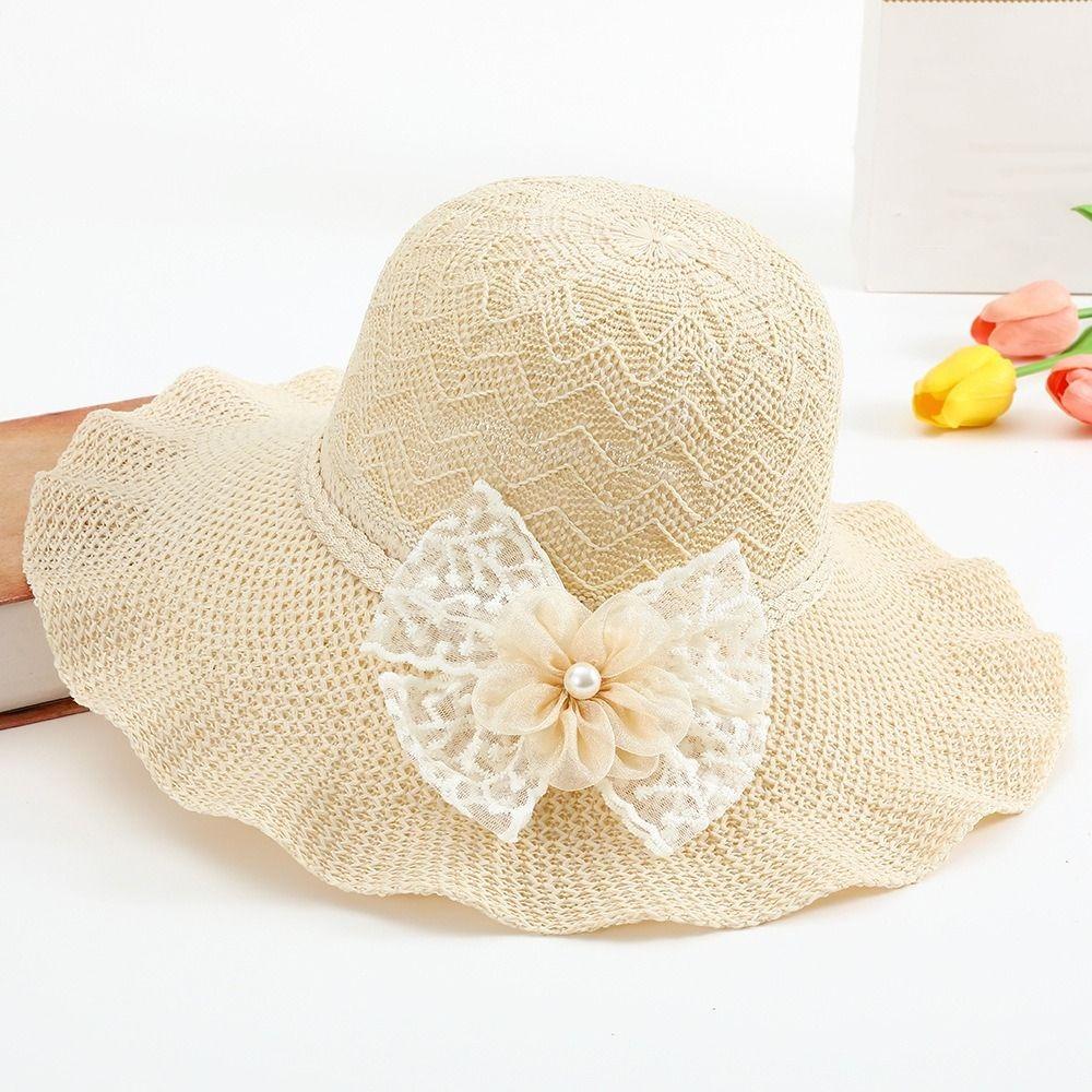 Breathable Ruffle Sun Hat Adjustable Floppy Bucket Hat Sweet Wide Brim Straw Hat For Women Girls