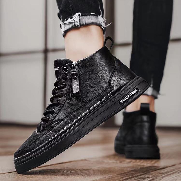 Мужские новые модные повседневные туфли-лодочки на плоской подошве из толстой кожи на молнии