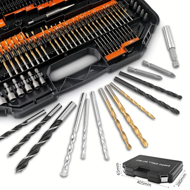 246pcs Drill Bit Set With Storage Box HSS Twist Drill Bit Titanium Coated Wood Metal Drill Bits For Cutting Drilling Polishing