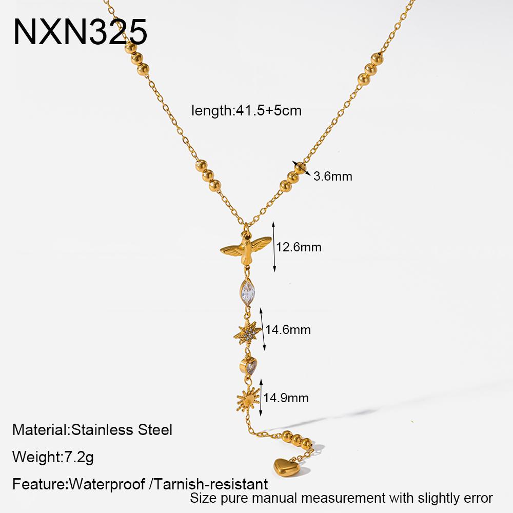 Trendy Jewelry 18K Gold Plated Stainless Steel Necklace Cubic Zircon Star Eagle Y Shape Heart Charms Necklace for Daily Women