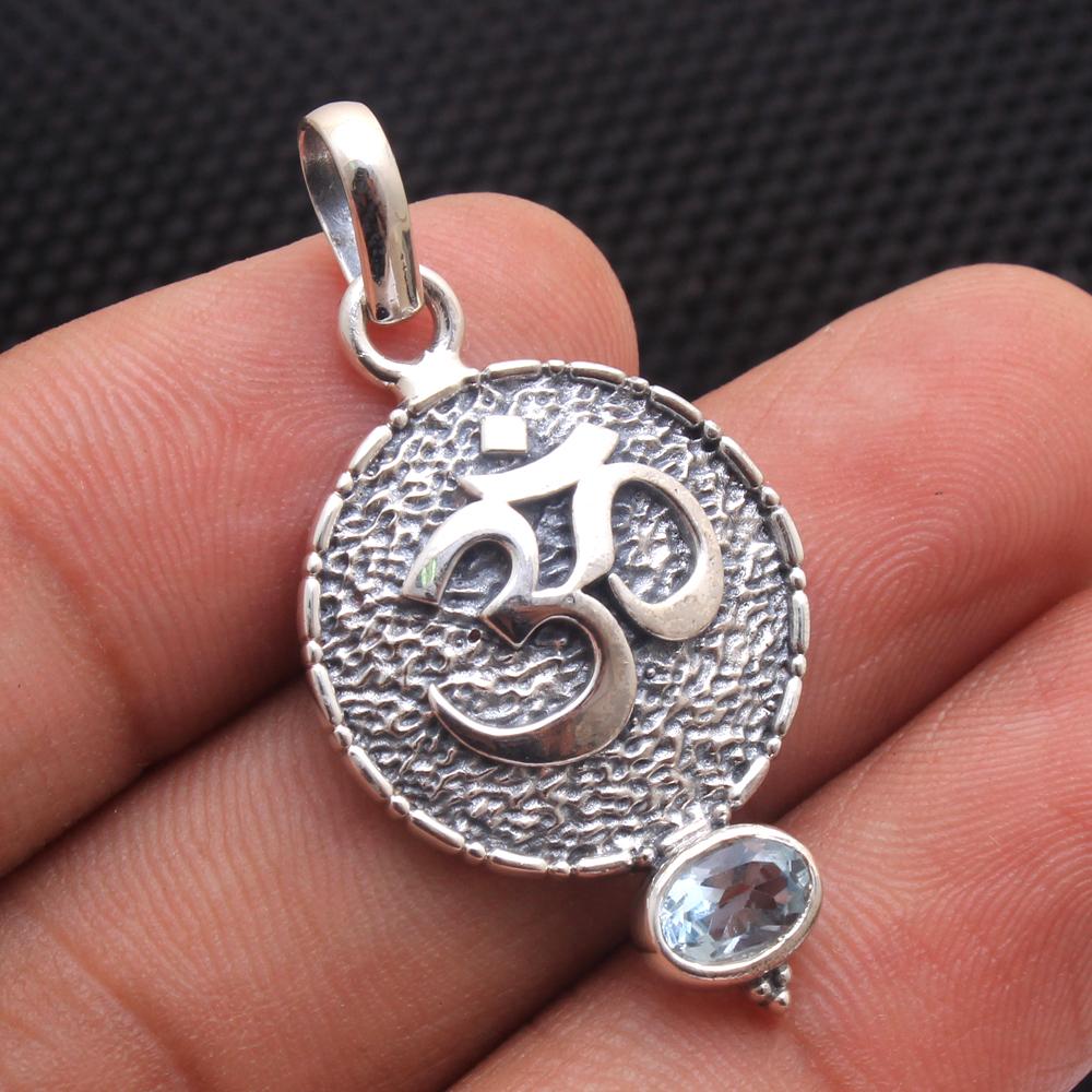 Подвеска Рейки, Подвеска из серебра с голубым топазом, гранатом, лабрадоритом, сердоликом, Подвеска ОМ, Ювелирные изделия ручной работы из стерлингового серебра 925 пробы, Серебряная подвеска