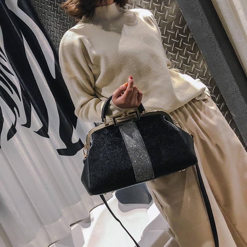 Женская сумка, модная черная сумка из конского волоса со стразами, модная сумка через плечо, сумка-мессенджер