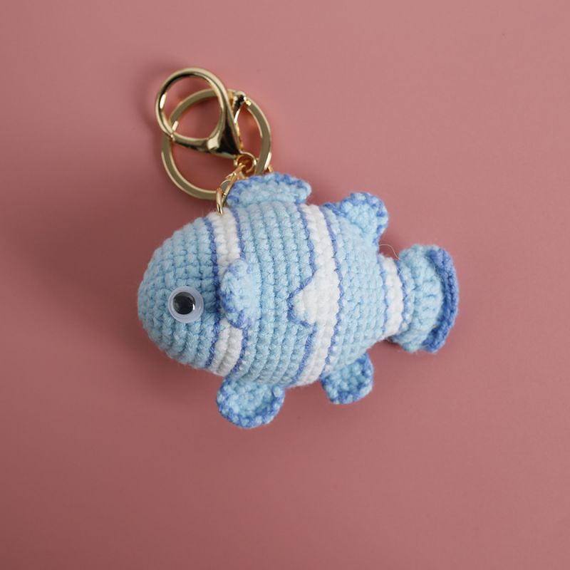 Funny Clown Fish Doll Crochet Keychains For Bag Pendant Handmaking Knitted Goldfish Keyrings Crochet Small Fish Charm Keyrings