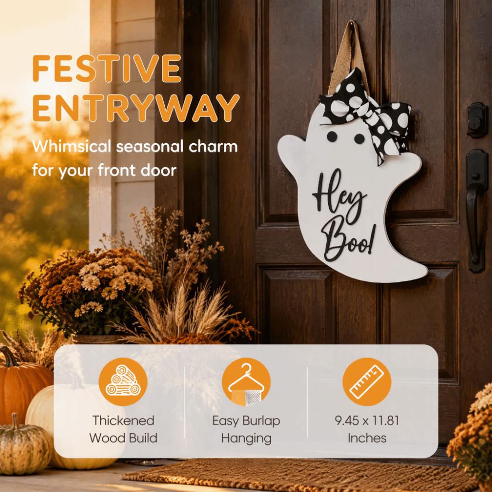 Halloween Ghost Door Hanger With Bow Front Door Decor Seasonal Door Pendant Wall Decor