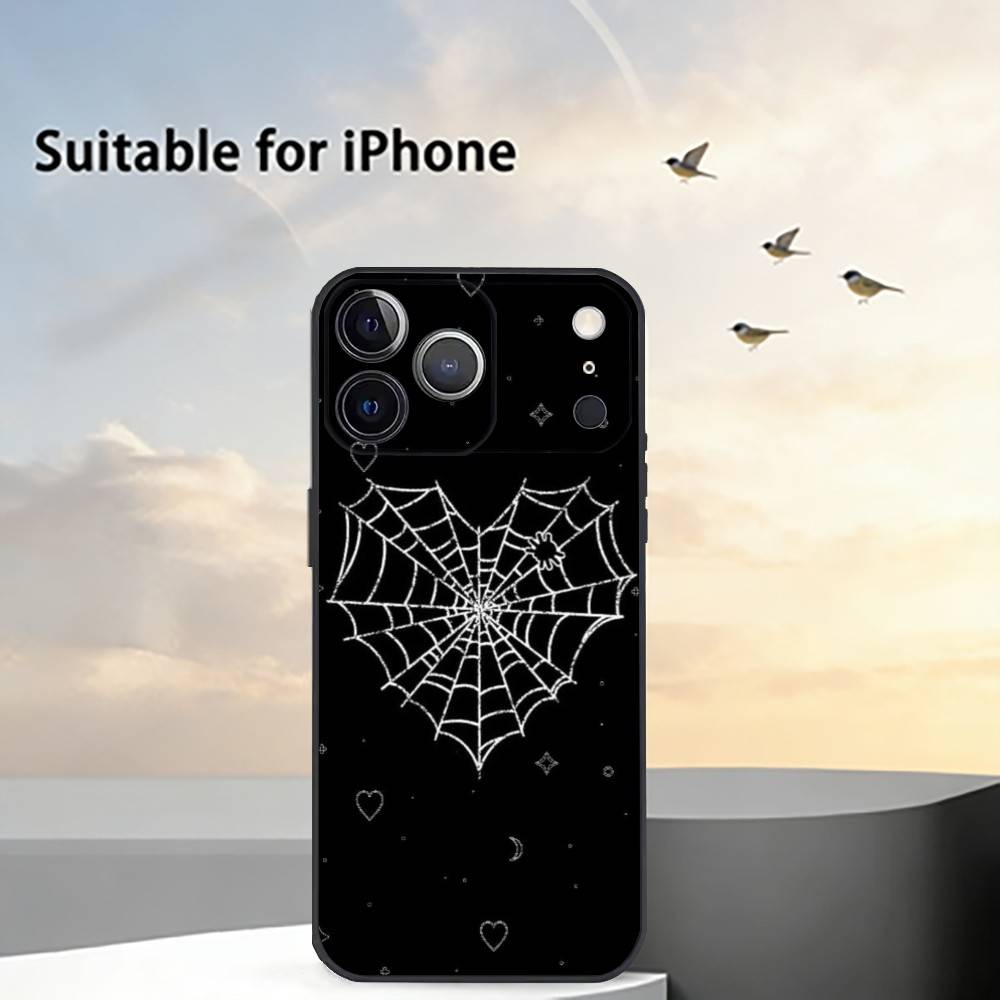 Крутой чехол для телефона в виде паутины и сердца H для iPhone 17, 16, 15, 14, 13, 12, 11 Plus, Pro Max, Другие Мягкий черный чехол