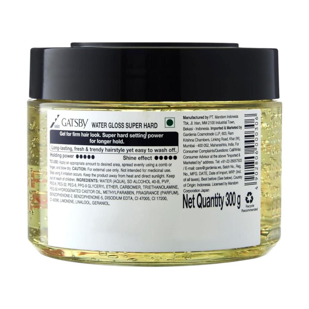 Gatsby Водный гель для волос 300г Суперсильная фиксация Эффект мокрых волос Блеск Не липкий Стойкий гель для укладки для мужчин