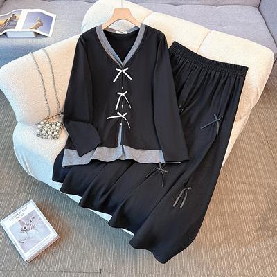 Новая весенне-осенняя коллекция женской одежды больших размеров, включающая топы и юбки в стиле колор-блок и пэчворк, имитирующие двойку.