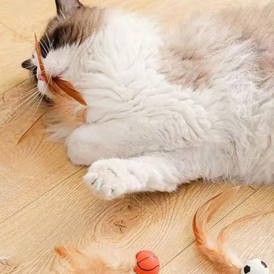 1 шт./3 шт. Интерактивная игрушка-мяч с перьями Мини-прыгучий баскетбольный футбольный бейсбольный мяч с перьями Игрушка-ловец для домашних кошек