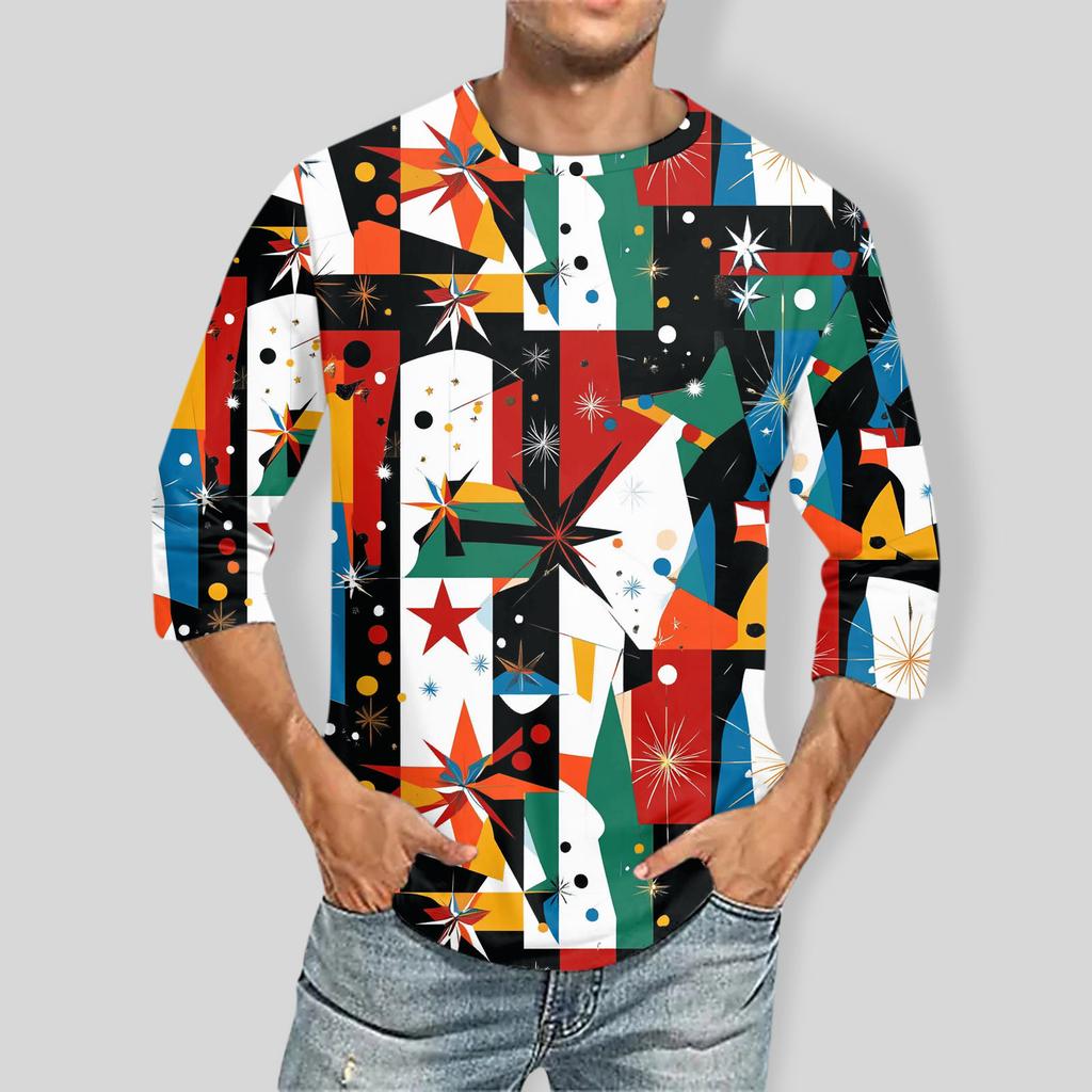 Men'S Round Neck Three-Quarters Sleeve Top Casual Fashion T-Shirt