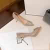 Pointed Crystal High Heels Women's 2025 New Temperament Thin Heel RV Square Buckle Rhinestone Main Wedding Shoes Bridal Shoes