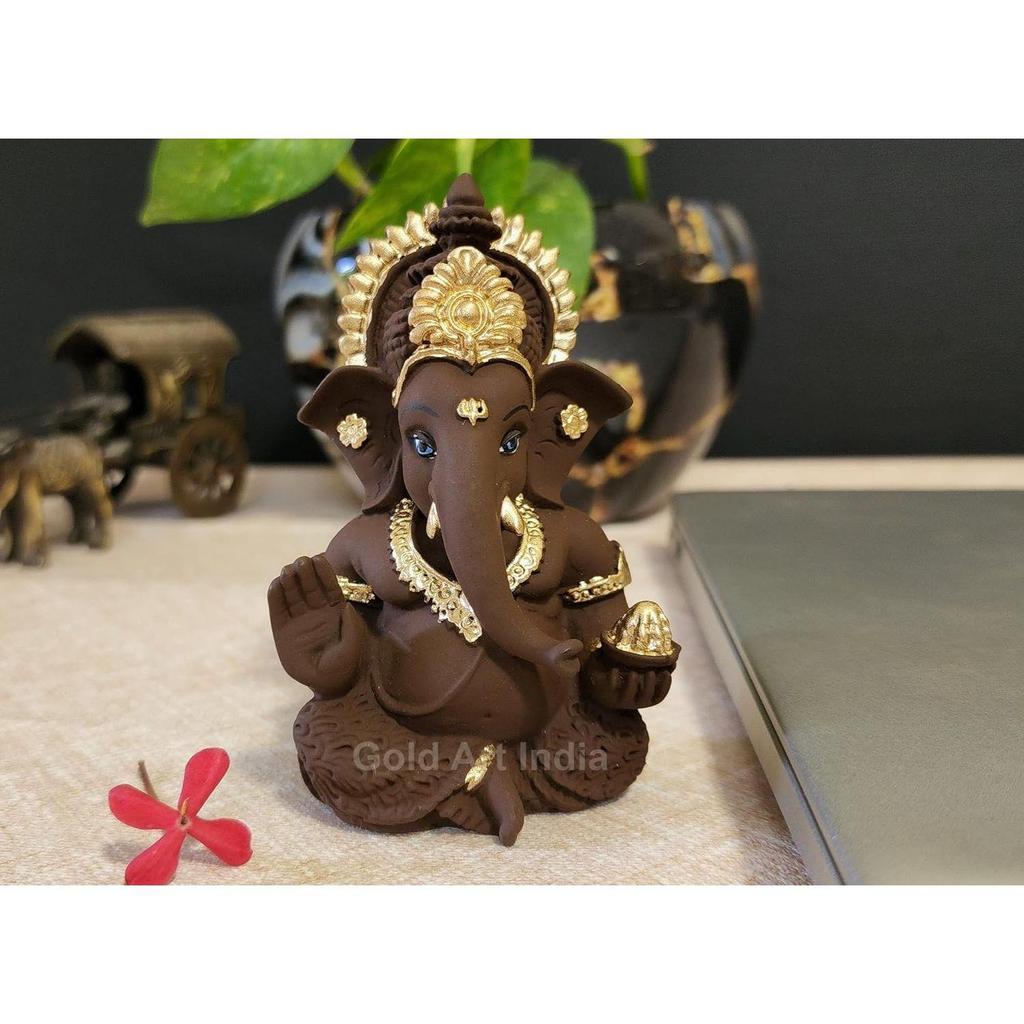 Brown Terracotta Idol for Ganesh Idol for Car Dashboard God Ganesha Idol for Home Decor Ganpati for Gift 3.5 inches (Brown Terracotta), Idol