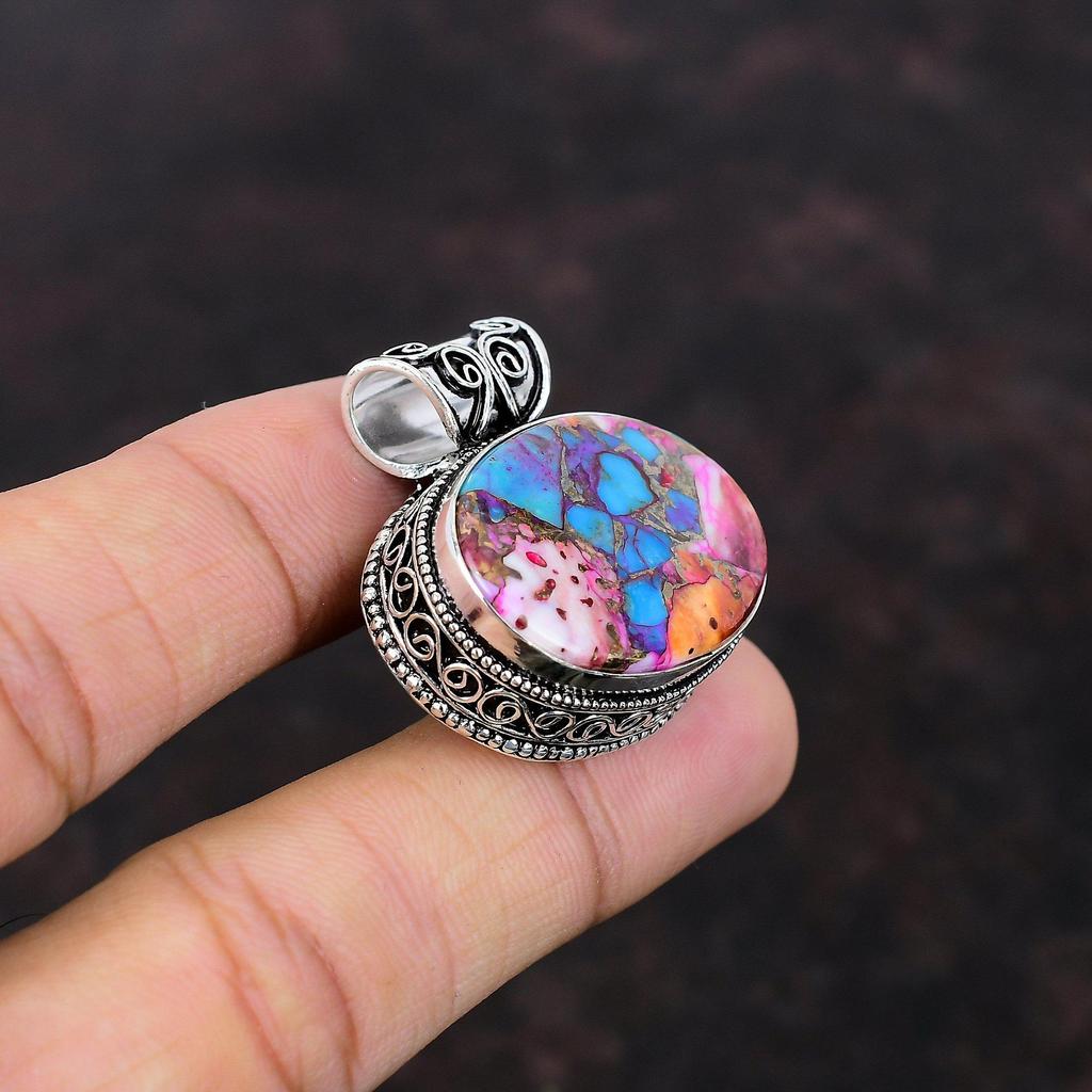 Натуральный Kingman Розовый Георгин Бирюза Подвеска Подвеска из драгоценного камня Винтажные ювелирные изделия Подвески из стерлингового серебра 925 пробы Подвеска ручной работы Подарок на помолвку