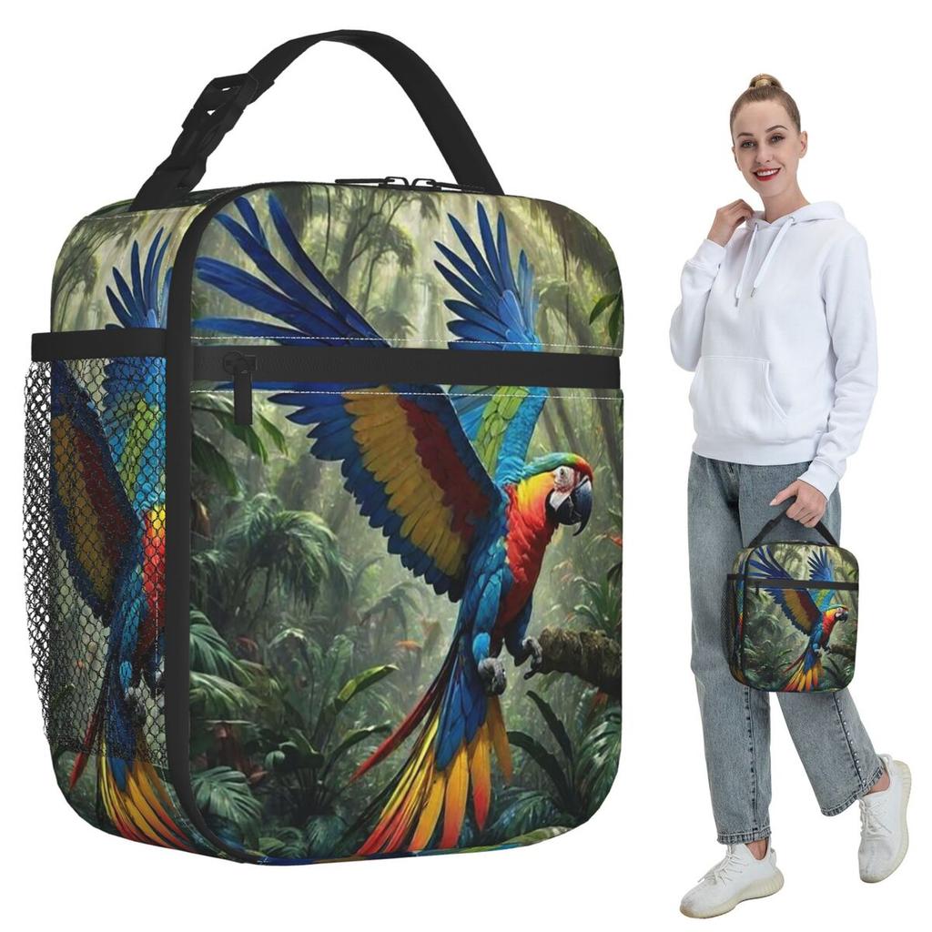 Cute Macaw Parrots Insulated Lunch Bag for Kids School Cooler Thermal Food Box Tote Portable Lunch Boxes Container