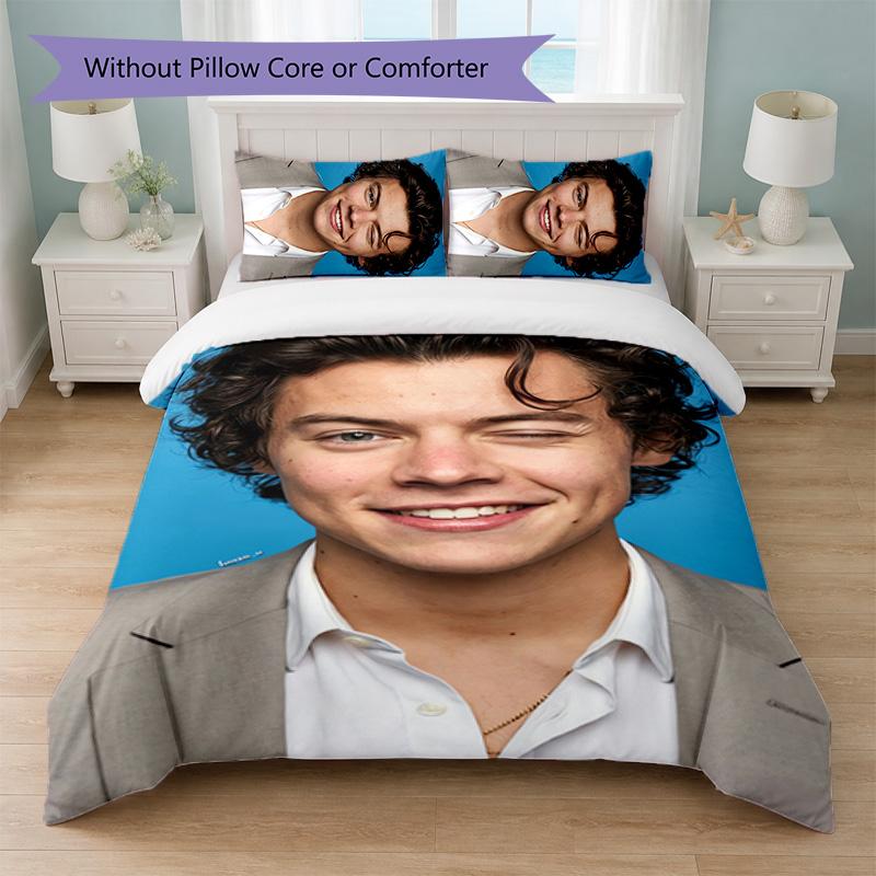 Harry Styles Print 3Pcs Duvet Cover Set 1 Duvet Cover and 2 Pillowcases Soft Bed Linen For Household Bedroom
