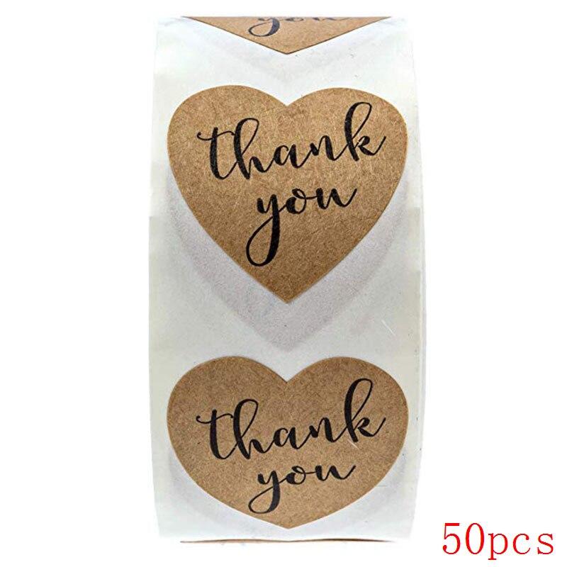 1in Natural Kraft Thank You Stickers Heart Shape Seal Labels 50-500pcs Stickers Scrapbooking for Package Stationery Sticker
