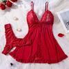Transparent Red Sexy Lingerie Women's Underwear See Through Sleepwear Lace Nightdress and Panty Pijamas Sets Female Sexy Nighty