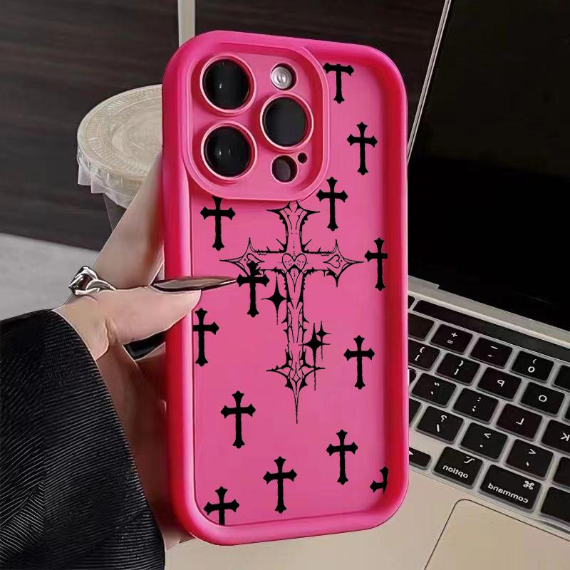 Роскошный черный чехол для телефона с принтом крестов для iPhone 15 14 13 12 11 Pro Max Mini XR XS MAX 7 8 Plus SE2022 Ударопрочный мягкий чехол Funda
