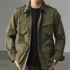 Multi Pocket Cargo Jacket Mens Spring Autumn Coats Lapel Collar Casual Fashion Outwear Green