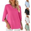 Fashion Solid Spliced V-neck Chiffon Blouse Women Tops Loose Mid Sleeve Casual Shirt for Women 2024 Summer Plus Size Elegant Shirts 24295
