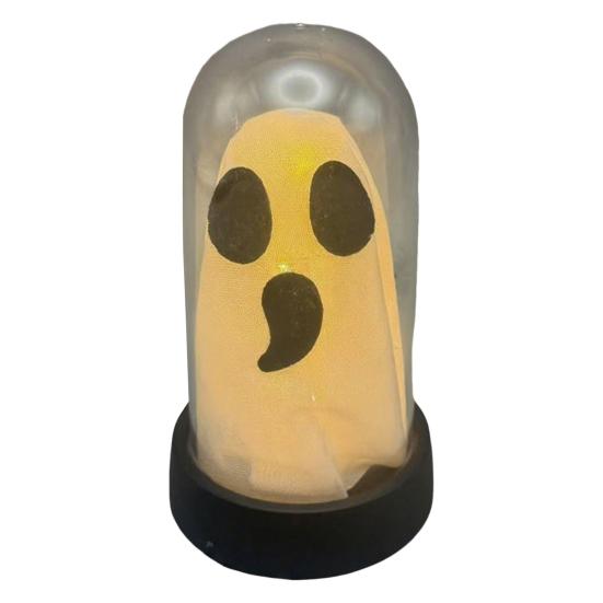 Хэллоуин Привидение Украшение Светящееся Привидение в Стеклянном Куполе Клоше Милое Белое Привидение со Светодиодной Подсветкой для Дома Кухни Каминной Полки Настольный Декор