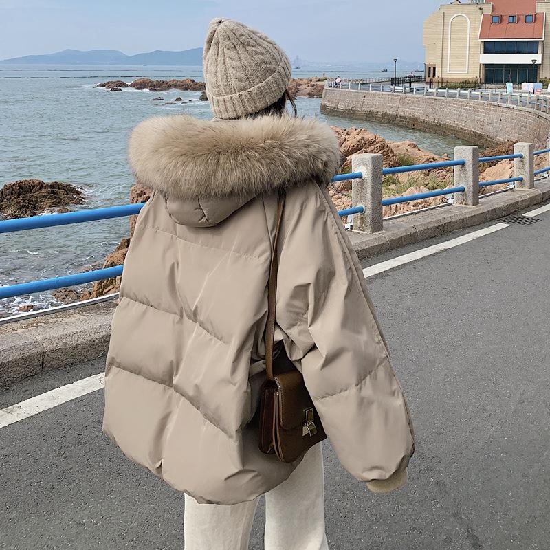 Одежда из хлопка 2024 года, новая утолщенная одежда из хлеба, женская зимняя короткая одежда с большим меховым воротником, хлопковая утепленная одежда, пальто с пирогом