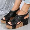 New Summer Sequin Flat-soled Heel Thick-soled Sandals Fashionable Sexy Women's Shoes Women's Sandals Fish Mouth Sandals