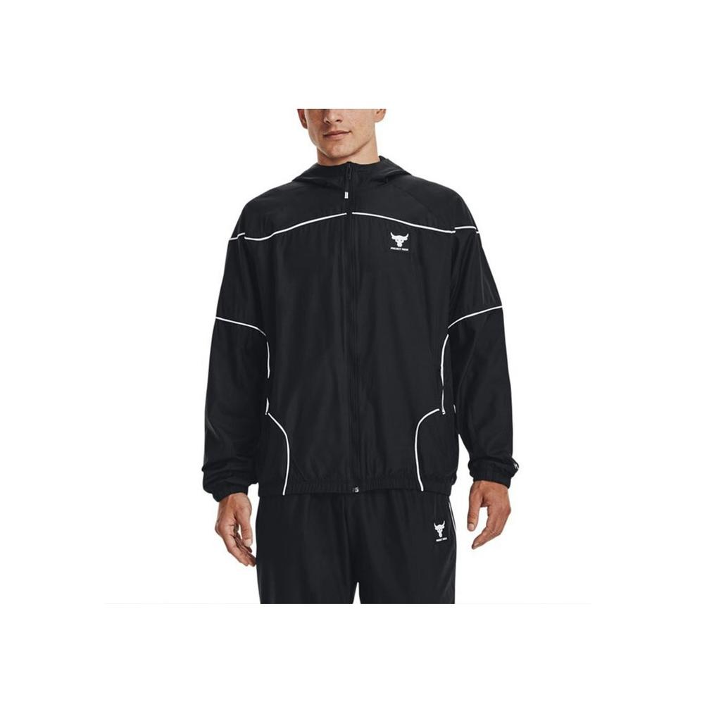 Under Armour Project Rock Contrast Stripe Logo Training Jacket Men Outerwear Black 1378587-001