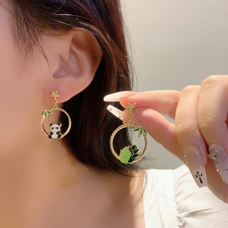 Китайские шикарные серьги с кисточками из бамбука и панды с жемчугом для женщин и девочек, милые асимметричные серьги-капли с кактусом в горшке, ювелирные изделия, подарки