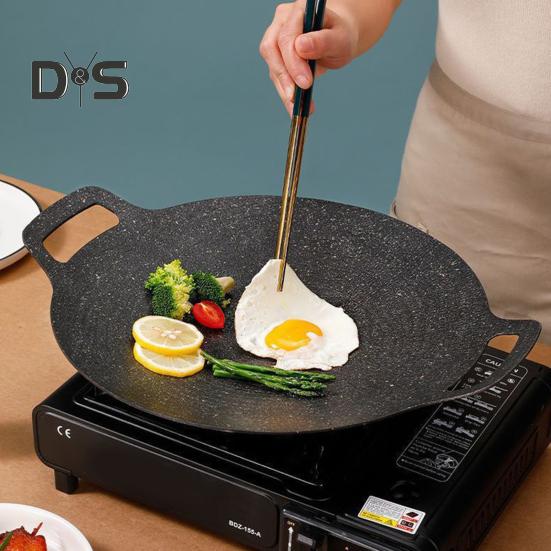 Korean Style BBQ Grill Pan for Stove Top Non-stick Round Frying Pan with Handles Pancake Griddle Pan for Indoor Cooking
