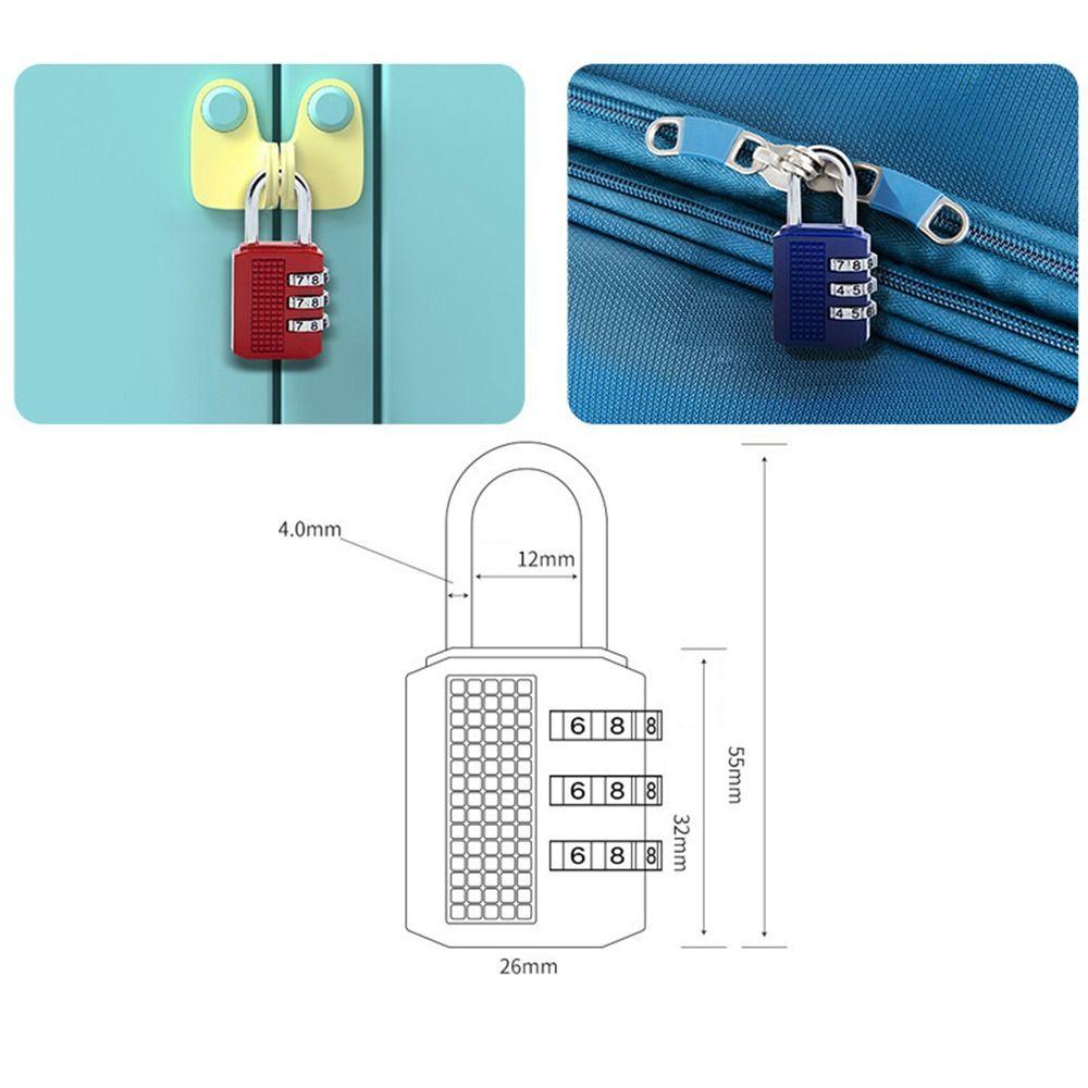 Lock 3 Dial Digit Password Lock Dormitory Cabinet Lock Backpack Zipper Lock Luggage Padlock