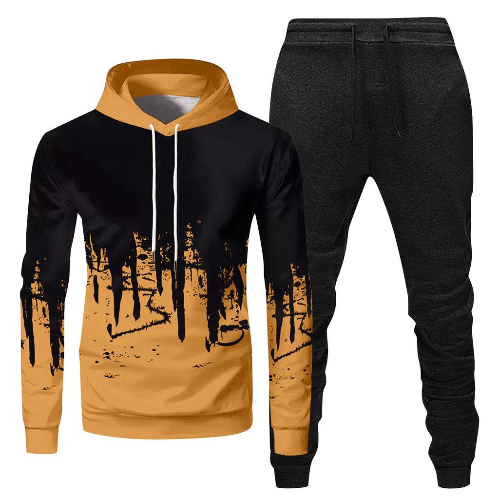 Mens Hooded Sports Tracksuit Unisex Two-Piece Running Outfits Long Sleeve Pullover Hoodies Sweatshirt+Sweatpants Set
