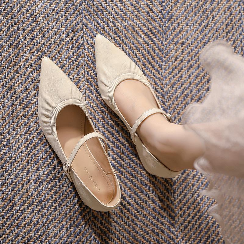 Pointed High Heels French Soft Sole Shoes Versatile Light Women's Shoes One-strap Shallow Mouth Mary Jane Shoes