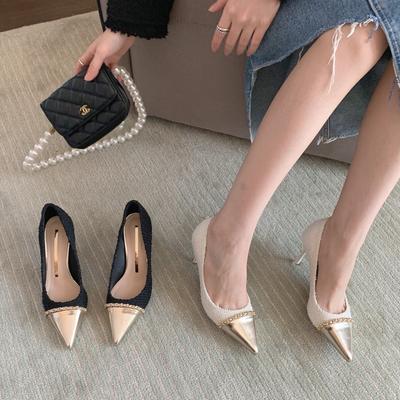 Осень новый темперамент знаменитость сумка голова тонкий каблук универсальные туфли-лодочки женские с мелким вырезом пикантные туфли-лодочки на высоком каблуке